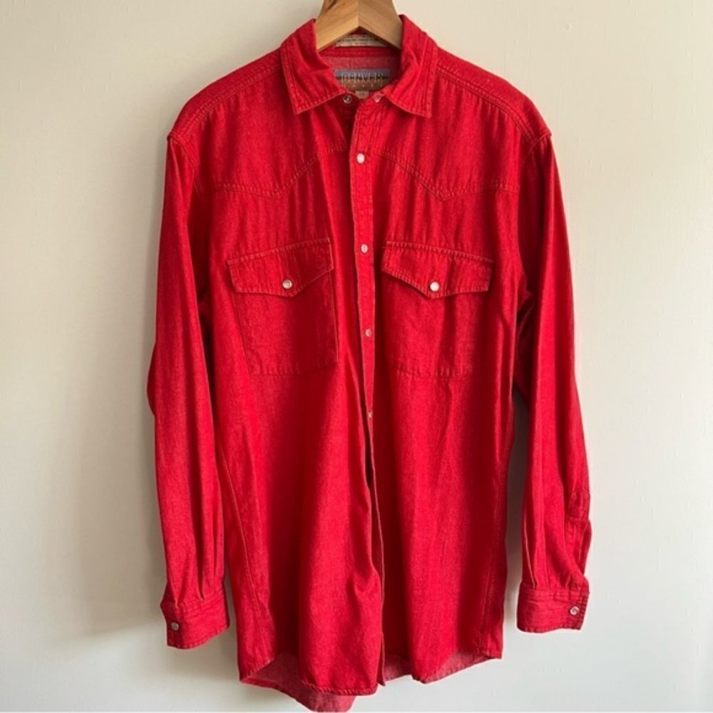 Vintage Denver Hayes Western Snap-Down Shirt - Small - Vibrant Red
